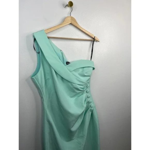 Lavish Alice One Shoulder Button Wrap Silhouette Dress Mint Green Size: 8 NWOT - Picture 4 of 9